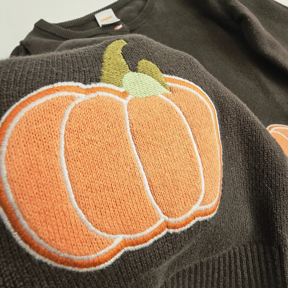 Gymboree Chocolate Cardigan with Orange Pumpkin Accents